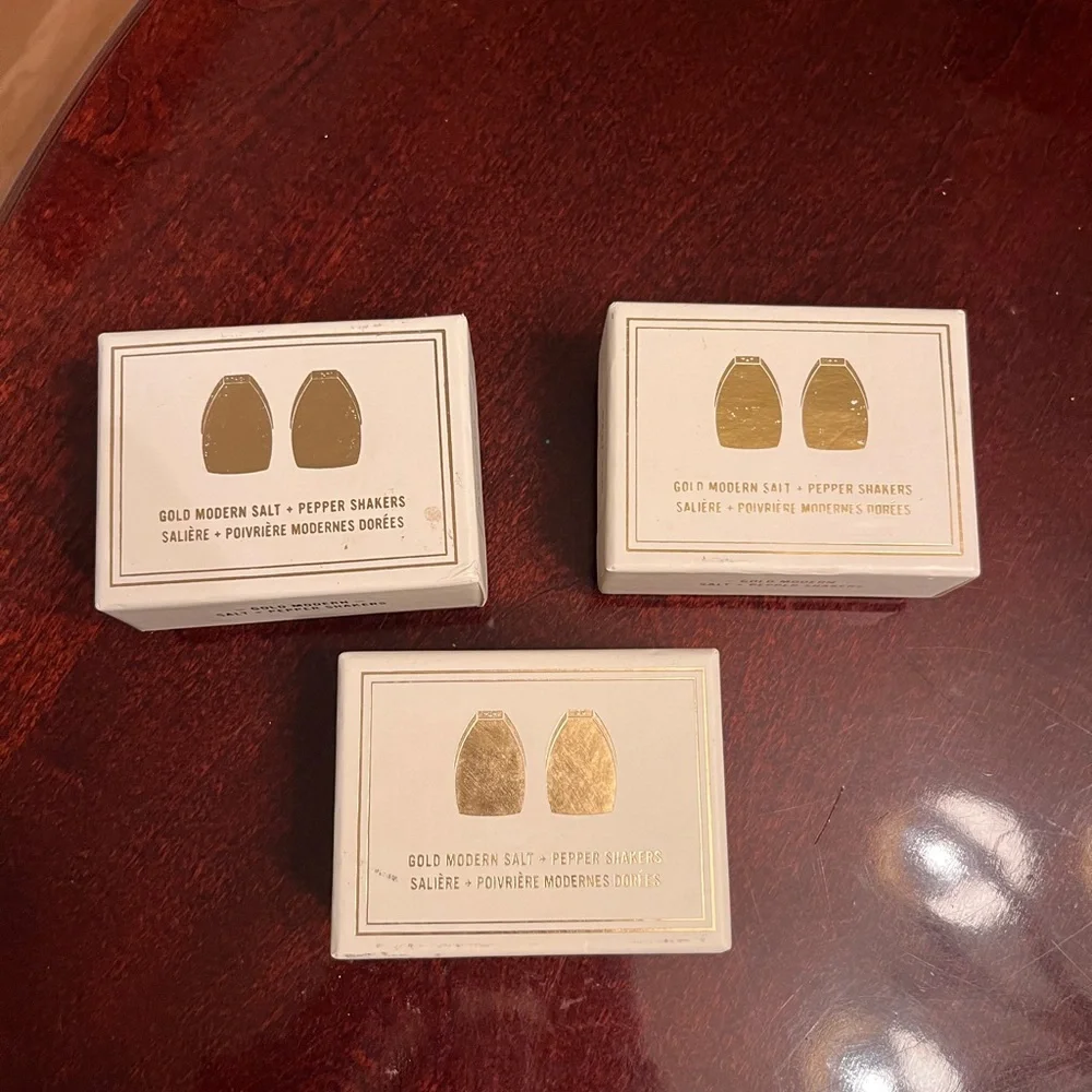New! West Elm Modern gold salt and pepper shaker NIB